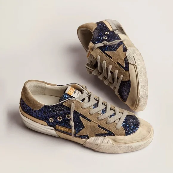 Super-Star sneakers in blue glitter with dove-gray suede star